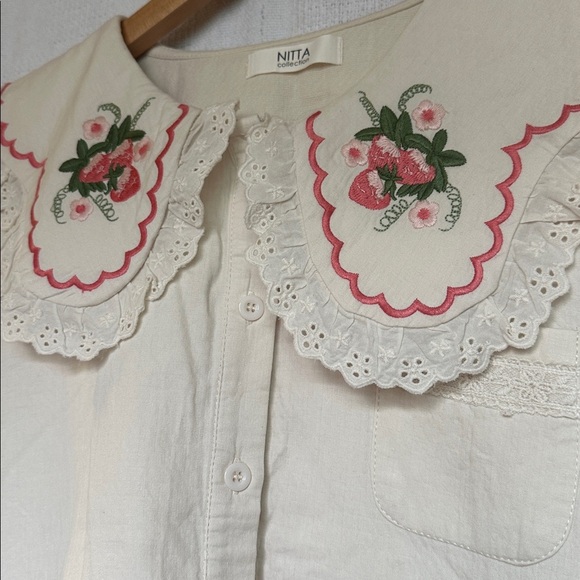 NWOT NITTA Collection Cream Embroidered Lace Top Sz S/M - Picture 2 of 13